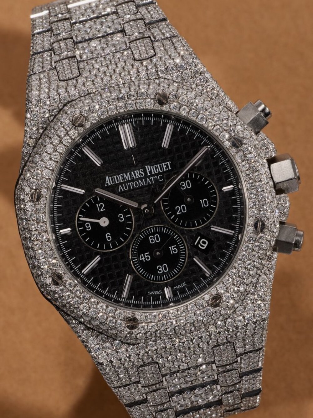Audemars Piguet Automatic Chronograph Watch with Diamond-Set Case and Bracelet